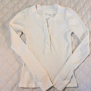 Aerie White Ribbed Long Sleeve Top